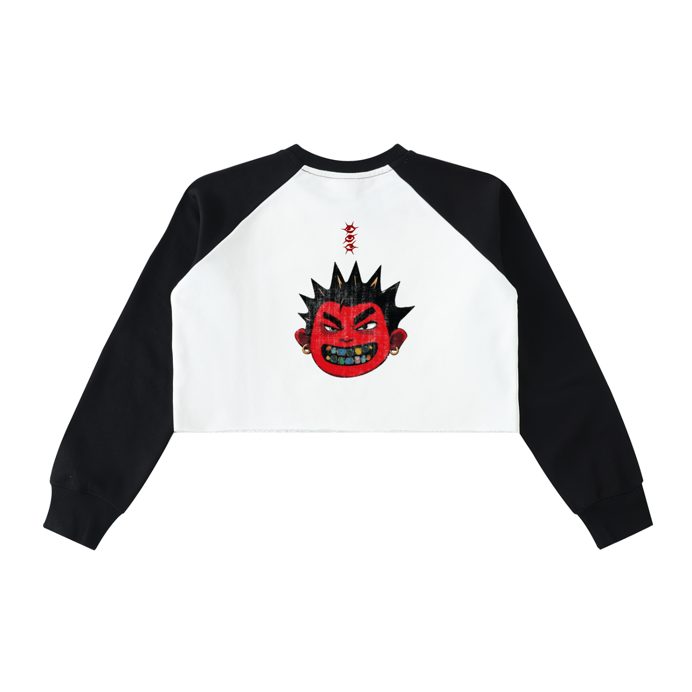 Raw-Hem Color-Block Raglan Crop Sweatshirt