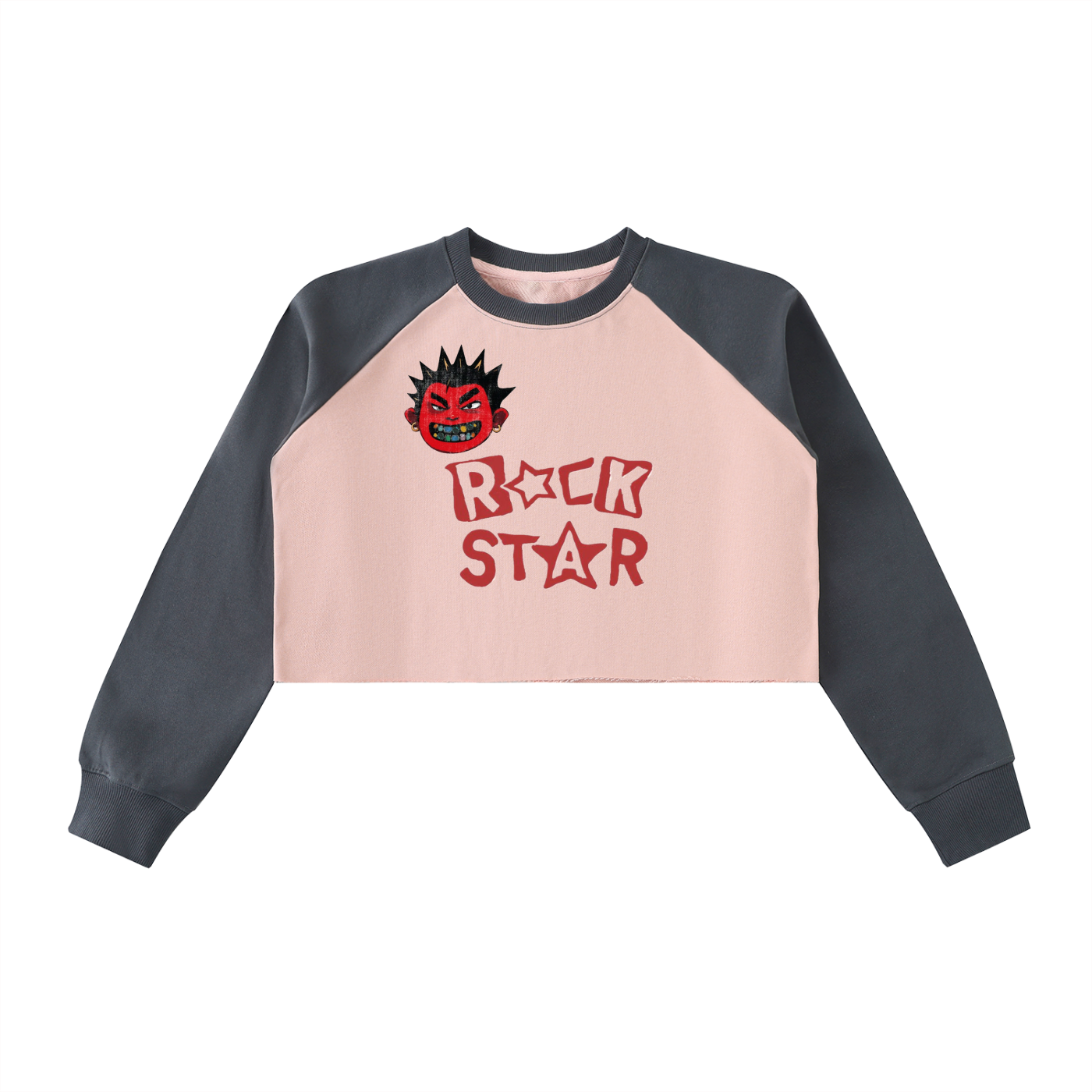 Raw-Hem Color-Block Raglan Crop Sweatshirt