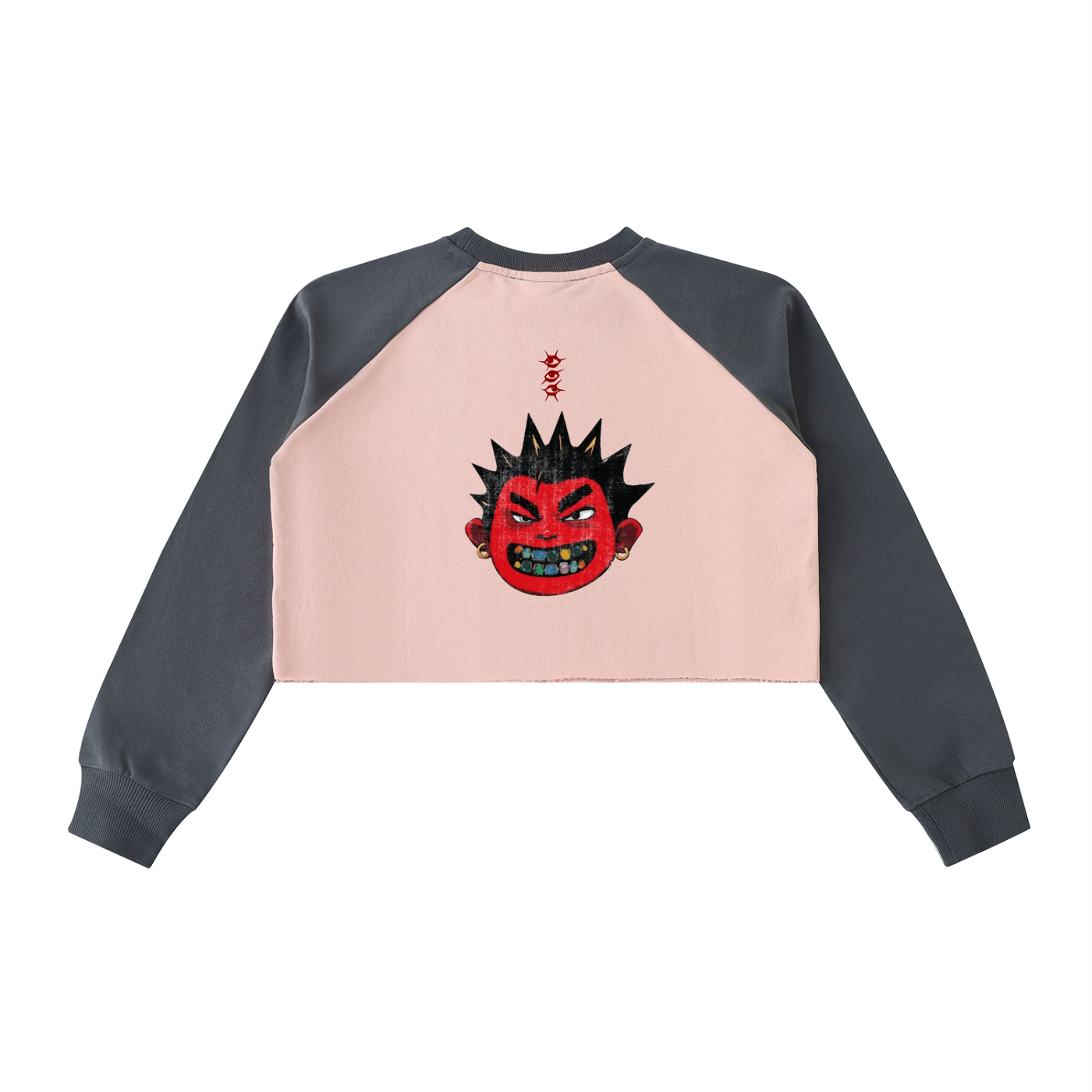 Raw-Hem Color-Block Raglan Crop Sweatshirt