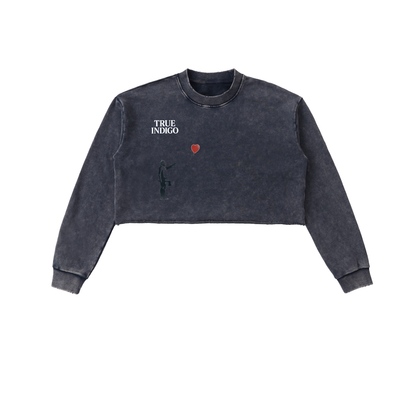Snow Washed Raw Edge Cropped Sweatshirt