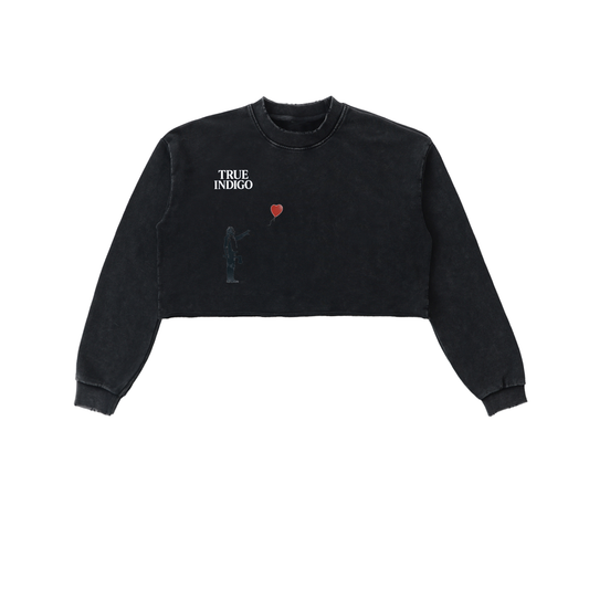 Snow Washed Raw Edge Cropped Sweatshirt