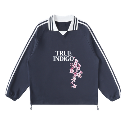 Contrast Striped Lapel Collar Sweatshirt