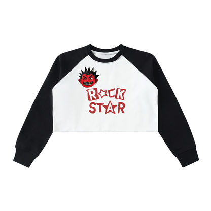 Raw-Hem Color-Block Raglan Crop Sweatshirt