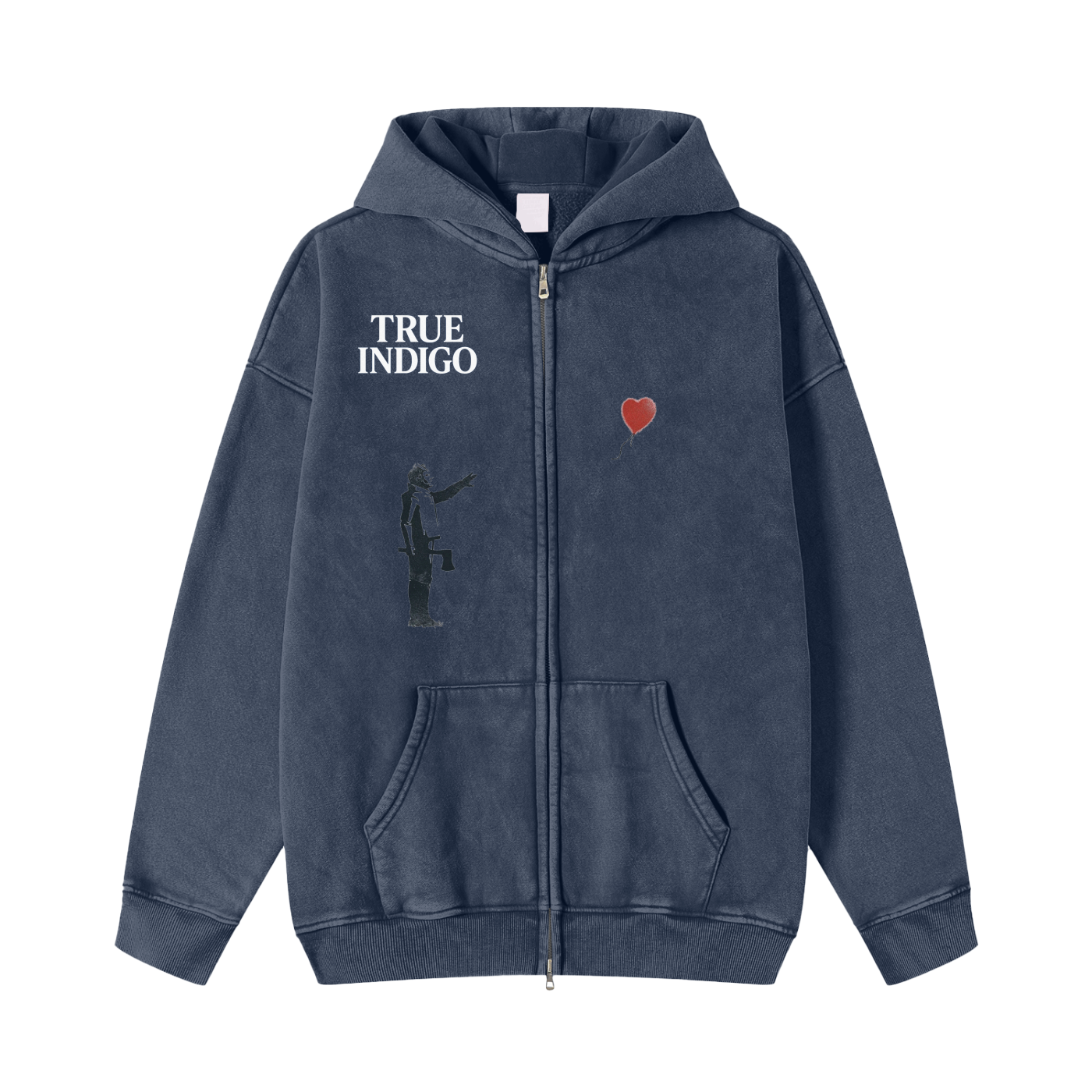 True Indigo Snow Washed Zip-Through Fleece Hoodie