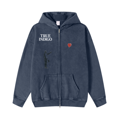 True Indigo Snow Washed Zip-Through Fleece Hoodie