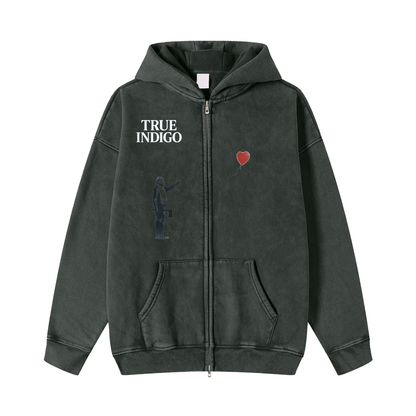 True Indigo Snow Washed Zip-Through Fleece Hoodie