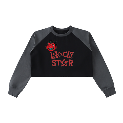 Raw-Hem Color-Block Raglan Crop Sweatshirt