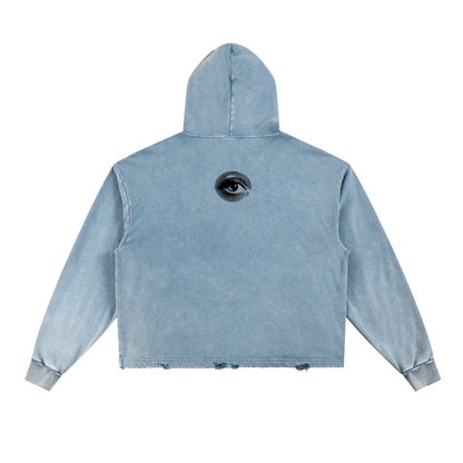 Vintage Washed Frayed-Hem Hoodie