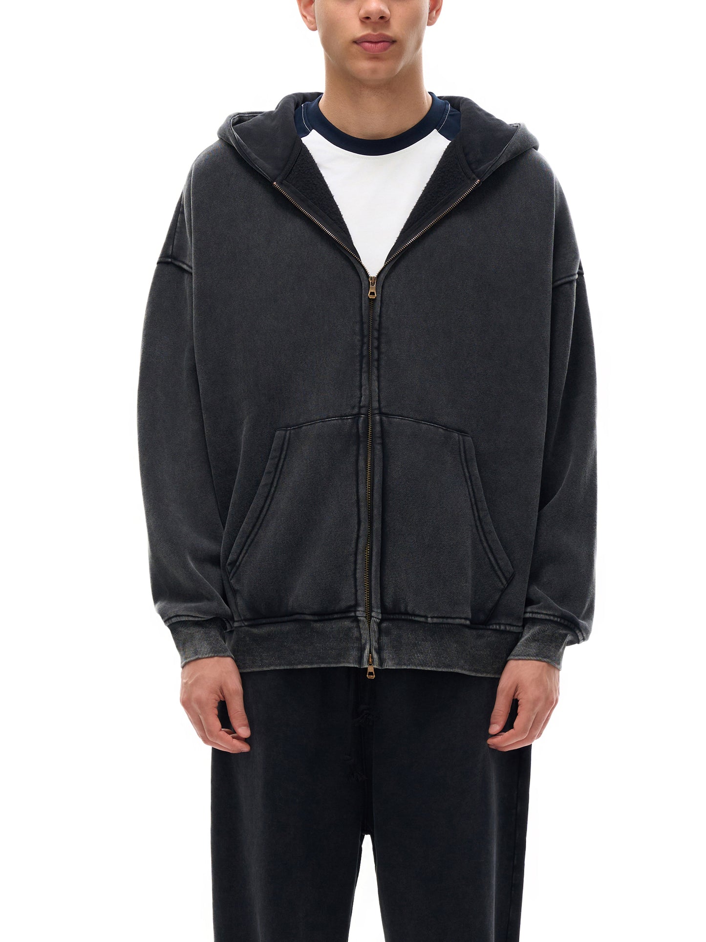 True Indigo Snow Washed Zip-Through Fleece Hoodie